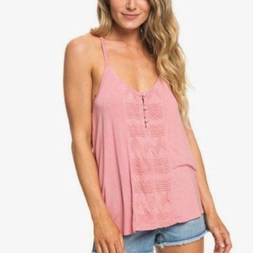 Roxy NWT crazy memories button front v-neck strappy‎ T back tank top size…